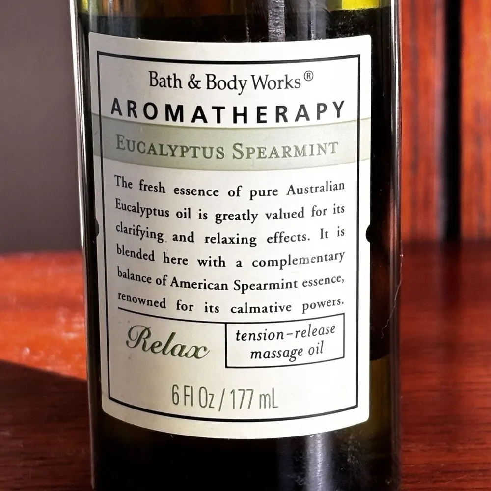 Bath Body Works Aromatherapy Eucalyptus Spearmint Massage Oil 6 fl.oz. 177ml NEW